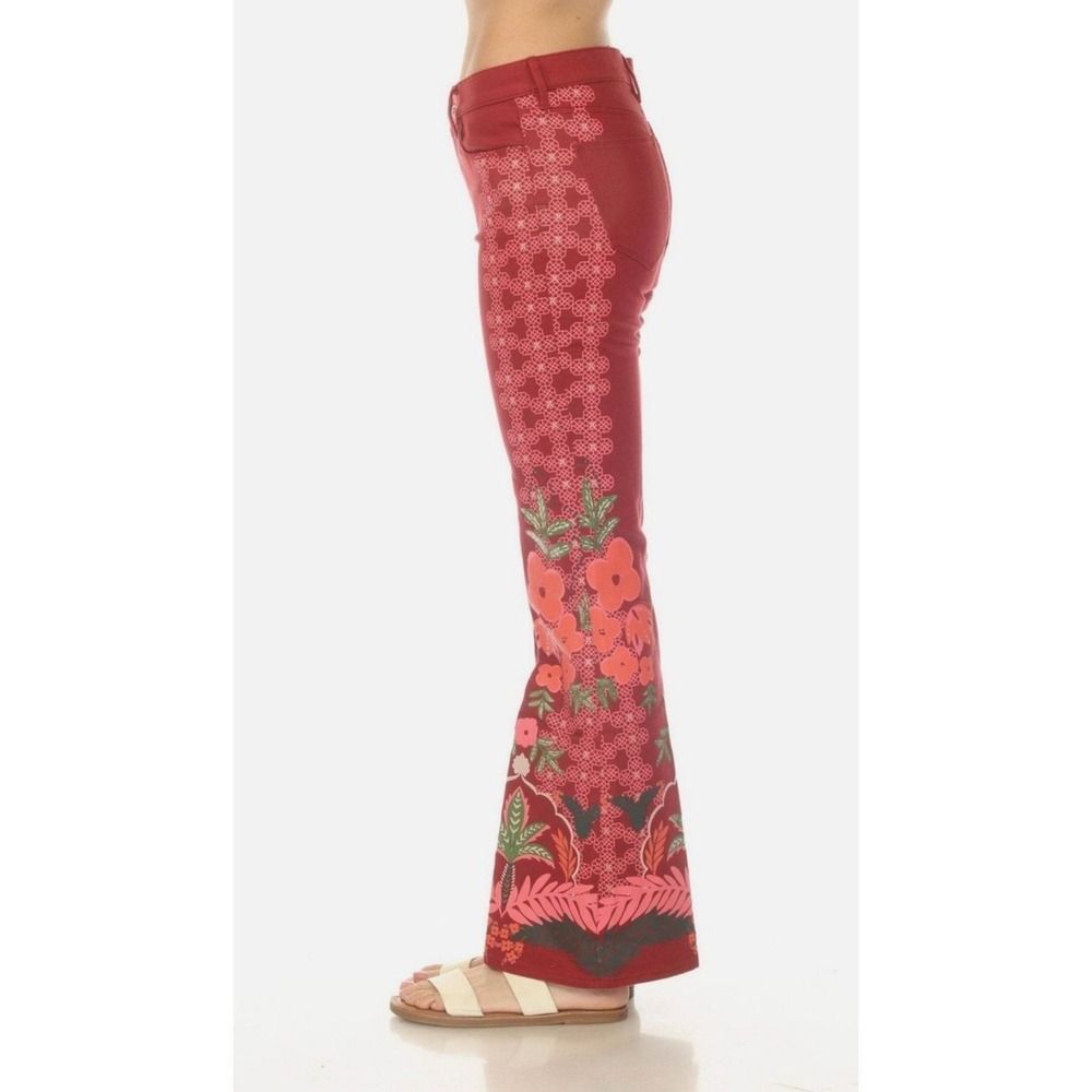 Johnny Was Jade Caleta Straight Flare Jeans Red Floral Print NWT Size 27 - Picture 3 of 6